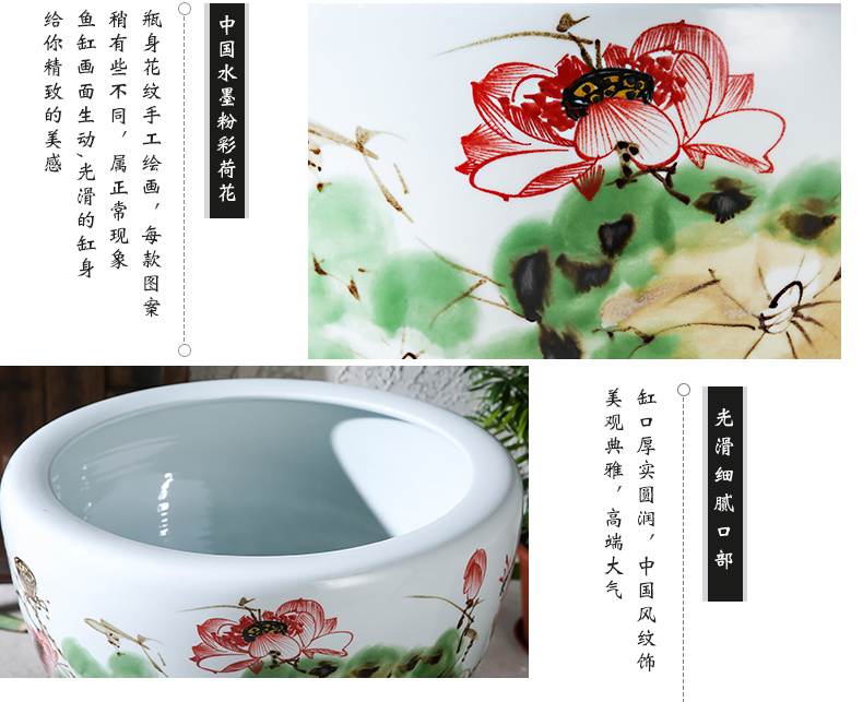 Jingdezhen ceramics tank size small water basin bowl lotus lotus cylinder cylinder tortoise porcelain jar water lily cylinder