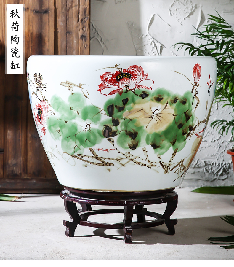 Jingdezhen ceramics tank size small water basin bowl lotus lotus cylinder cylinder tortoise porcelain jar water lily cylinder