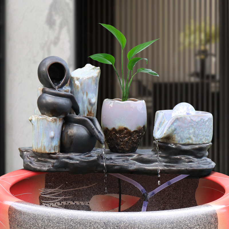 Jingdezhen Ceramic Flowing Water Fountain Pendulum piece Home Living room Merchants Humidifiers Fish Tank Furnishing Opening Giao Gift