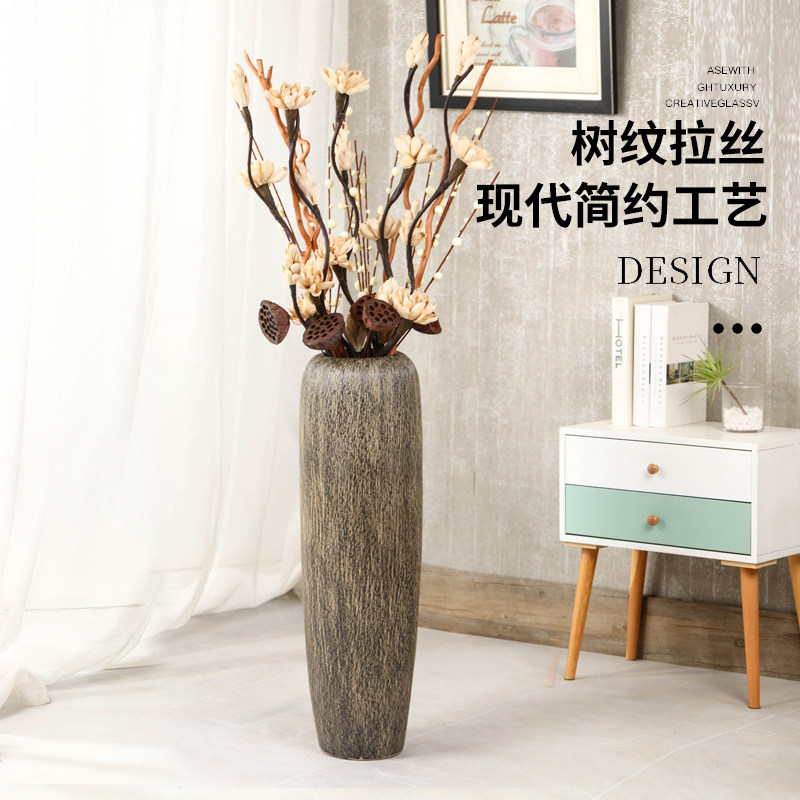 Retro vertical stripe floor flower arrangement dry flower ceramic flower Flower Ware Jingdezhen ceramic decoration vase home living room