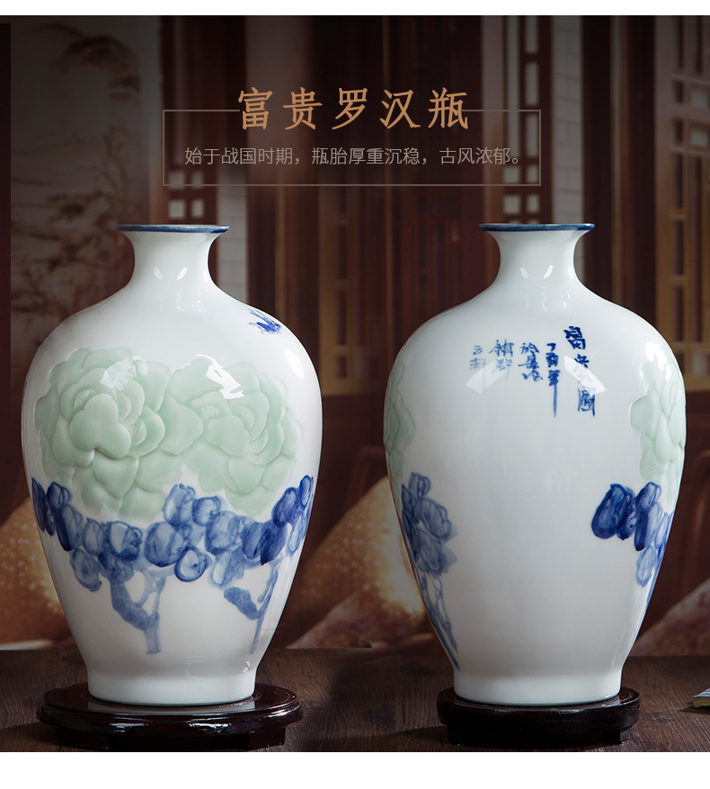 Jingdezhen hand - made ceramic porcelain vase furnishing articles hand - made lotus flower arranging the modern Chinese style living room sitting room adornment