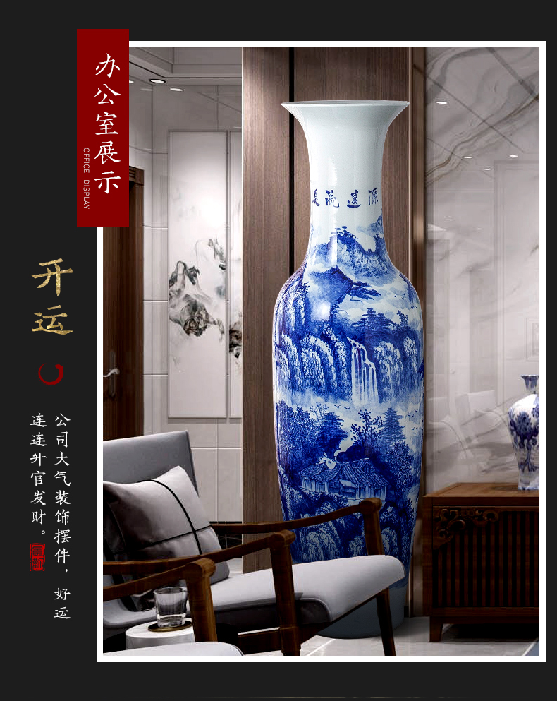 Jingdezhen ceramic large antique hand - made sitting room place decoration of Chinese style household adornment of blue and white porcelain vase