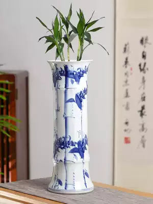 Jingdezhen blue and white porcelain rich bamboo large ceramic vase high living room TV cabinet ornaments meaning bamboo newspaper peace