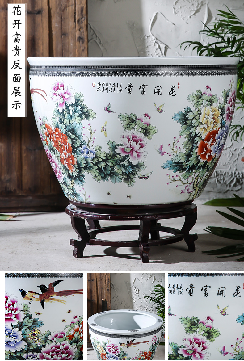 Jingdezhen ceramics tank size small water basin bowl lotus lotus cylinder cylinder tortoise porcelain jar water lily cylinder