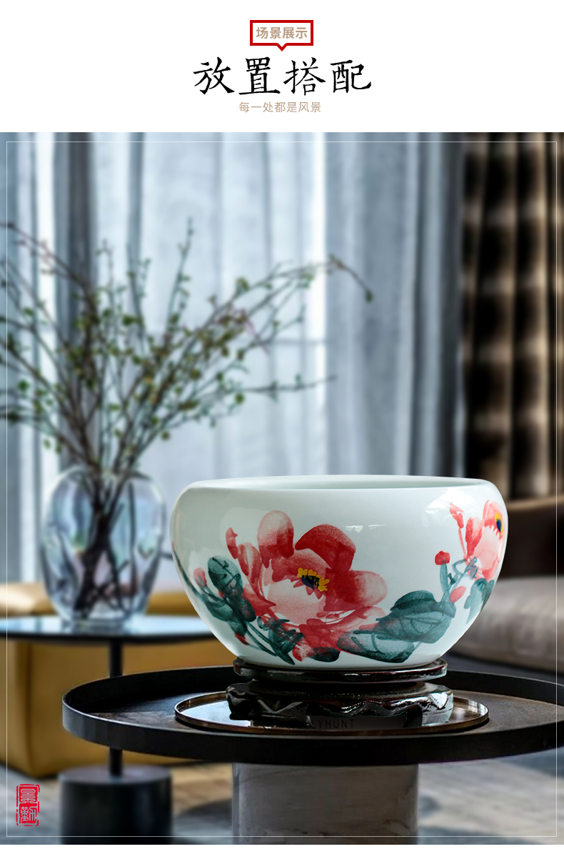 Jingdezhen ceramics furnishing articles snow cuhk aquarium water shallow refers to basin water lily tortoise cylinder storage cylinder porcelain