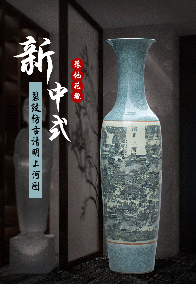 Jingdezhen ceramic open the slice of a large vase archaize crack glaze bright painting the living room the hotel decoration