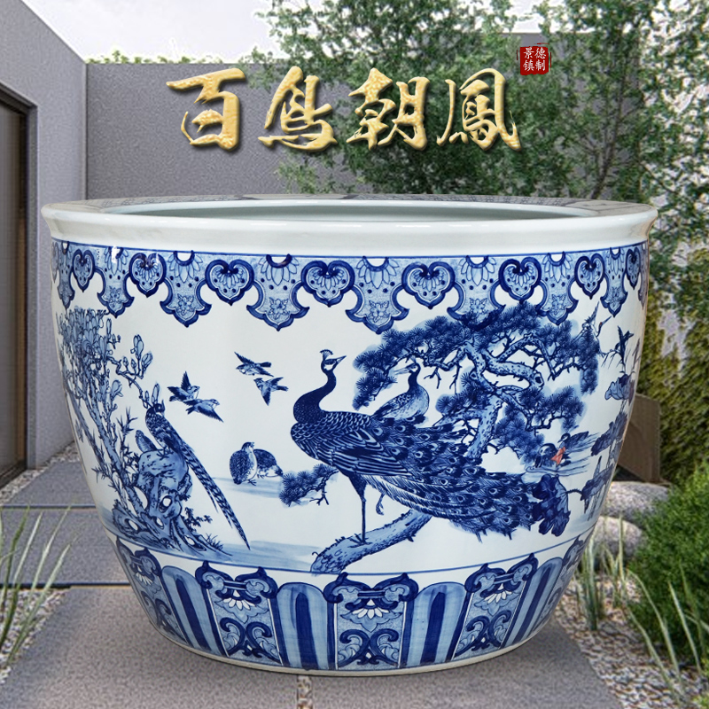 Jingdezhen Ceramics Large Size Fish Tank Raised Sleeping Lotus Bowl Lotus Vat Living-room Living Room Balcony Garden Green Plant Large Flower Pot