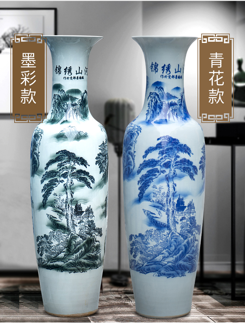 Jingdezhen ceramic floor big vase archaize jin rust was sitting room place of blue and white porcelain flower arranging hotel decoration