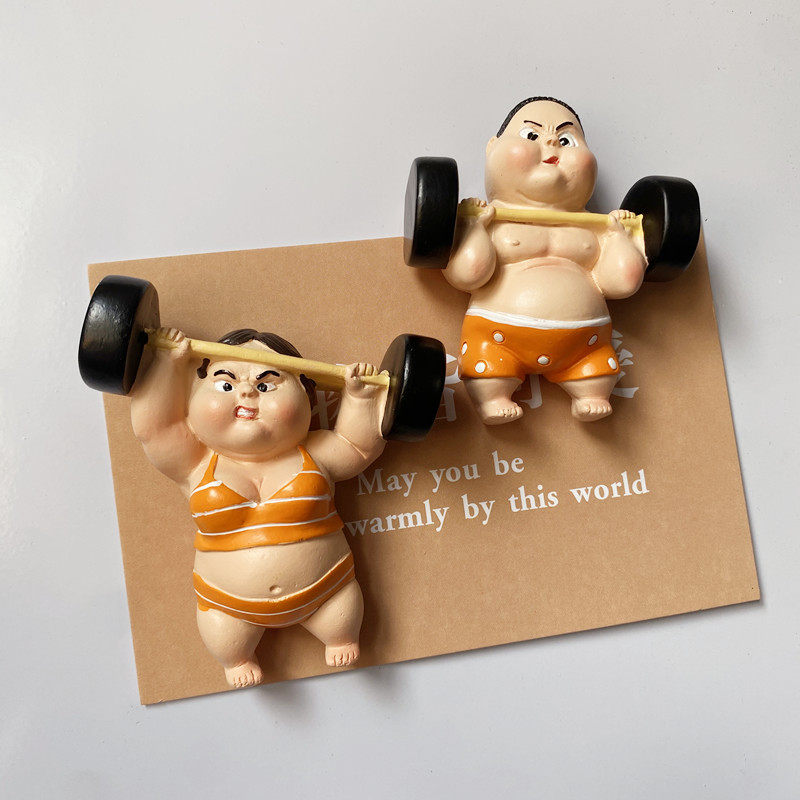 (4) Creative 3D Magnetic Magnetic Sticker Weightlifting men and women Resin Refrigerator Home Patch Whiteboard Photo Wall Magnet