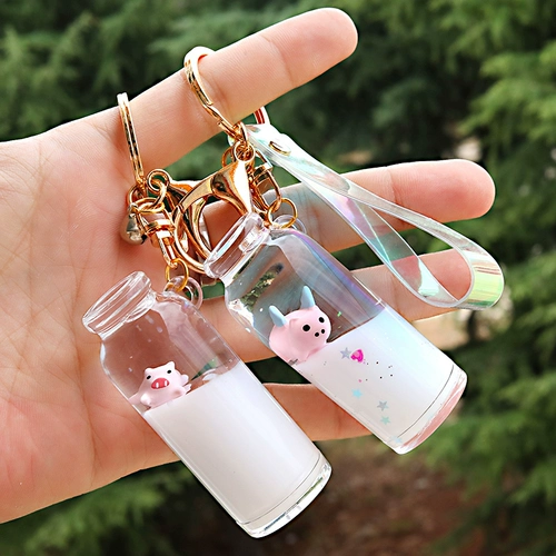 Плавающая свиная линия торговля ключом Ключевой цепь Перегающая песчаная бутылка с масляной свинью, молочной свинью, свининой, кремовой бутылкой дуйин