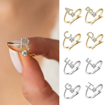 26 full diamond english letter name open ring zircon diamond titanium steel ipg14k gold women's fashion index finger ring