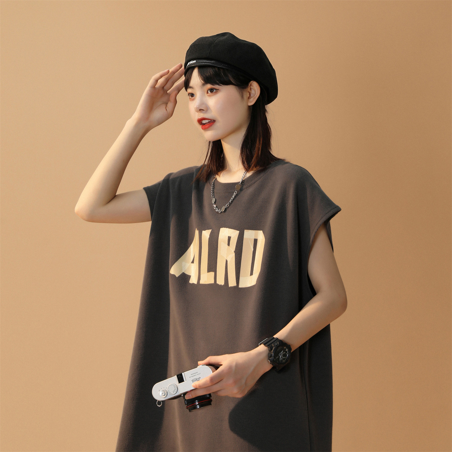 Sports vest female summer wear all-match thin American basketball sleeveless T-shirt Japanese broadband cut-sleeve top y