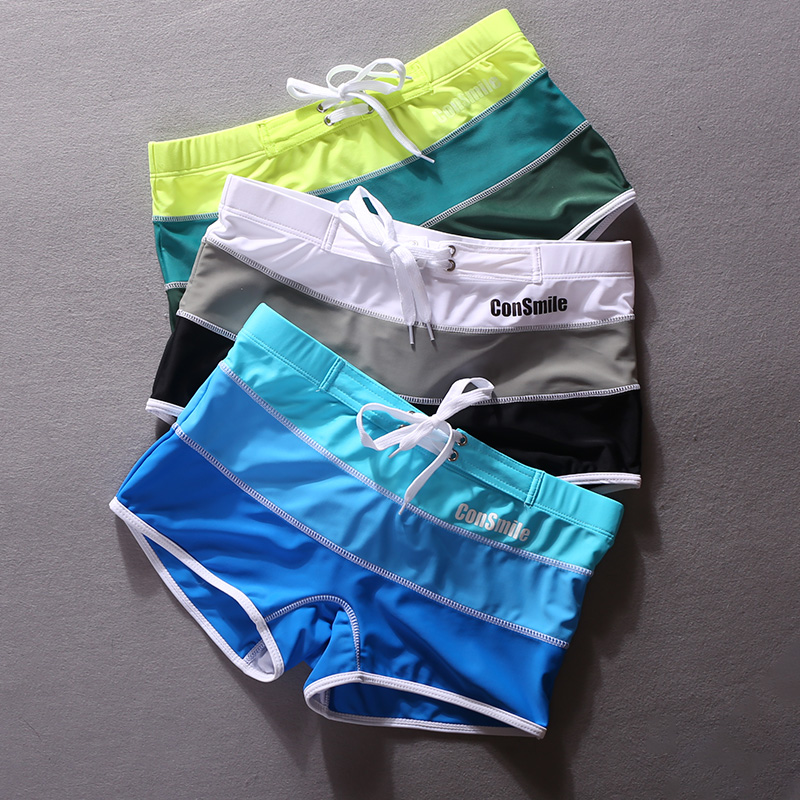 Trendy literary youth sports fitness color-blocking men's swimming trunks color-blocking slim men's boxer shorts swimming trunks vacation