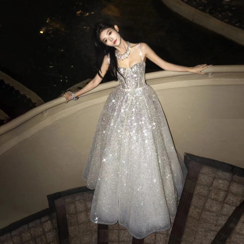 Sparkling Evening Dress, Light Luxury, Niche, High-End French Style, Runaway Princess, Coming-Of-Age Ceremony, Art Exam, Engagement, Bride's Toast Dress