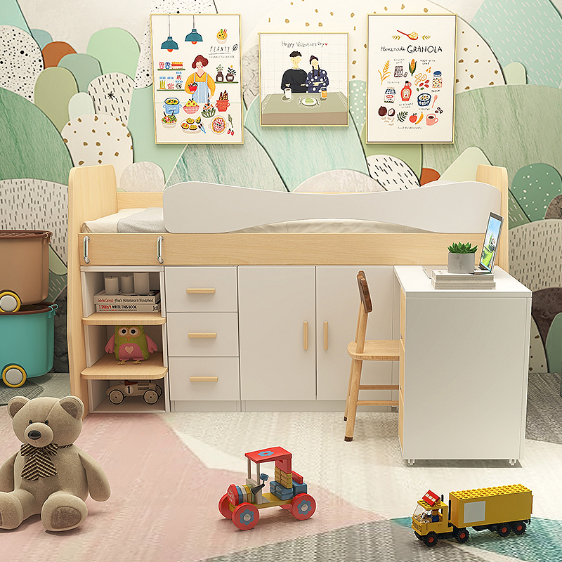 Children's bed boys girls half height bed with desk wardrobe integrated student single children's room combination medium high bed