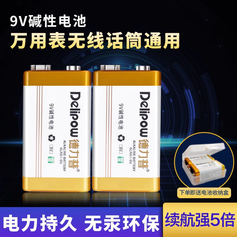 德力普9v电池碱性方块叠层6f22体温枪烟雾报警器九伏一次性干电池