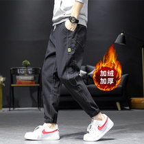 Autumn and winter mens jeans mens loose plus velvet Haren pants casual fattening plus size fat winter pants thickened