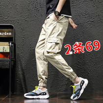cargo overalls mens summer Tide brand Yu Wenle loose leisure function toe closure pants mens Japanese Wild