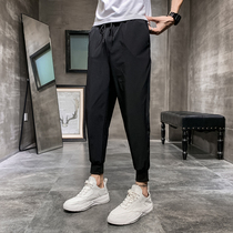 Air-conditioned pants sweatpants mens summer thin ankle-length pants loose casual womens pants bunched feet running quick-drying ice silk trousers