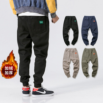 Autumn and winter plus velvet padded pants mens Tide brand casual pants ins Super fire sports pants bunch foot ankle-length pants Korean trend