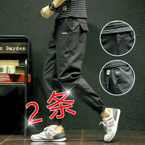 Autumn pants men Korean version of the trend thin tooling casual pants slim feet Tide brand ankle-length pants small feet Haren pants