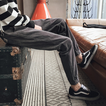 Pants men Korean version of the trend autumn foot sports pants plus velvet casual pants men students small feet Harlan ankle-length pants