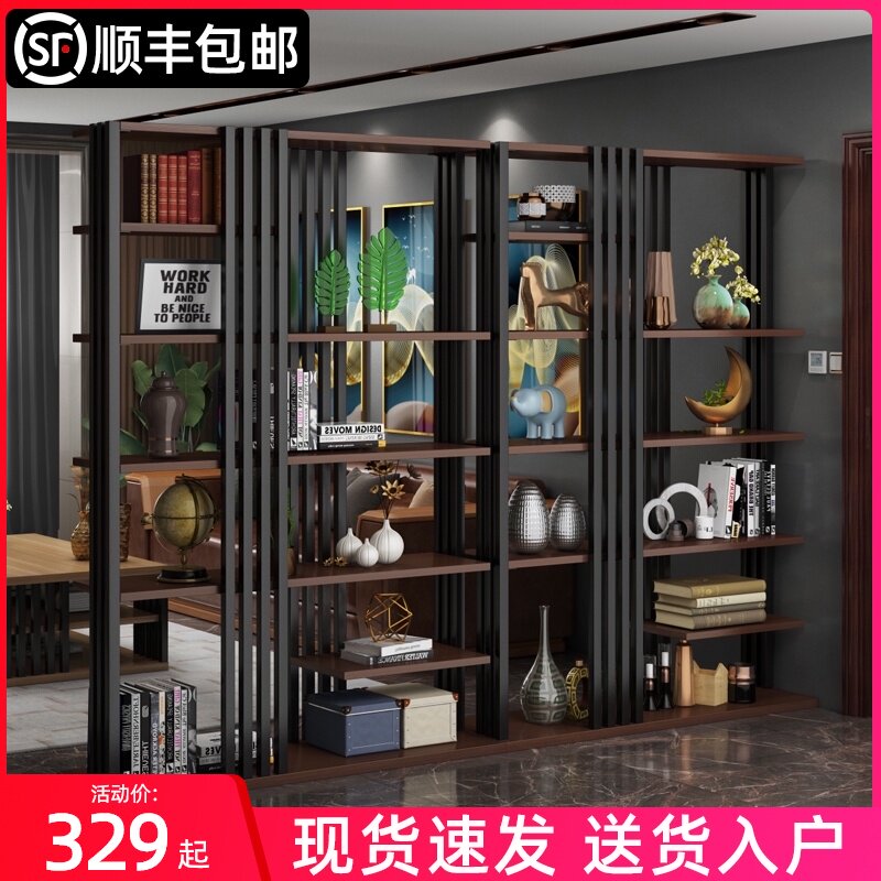 Entrance entrance partition screen Chinese living room partition wall shelf Home barrier brake Log wind decorative grid seat screen