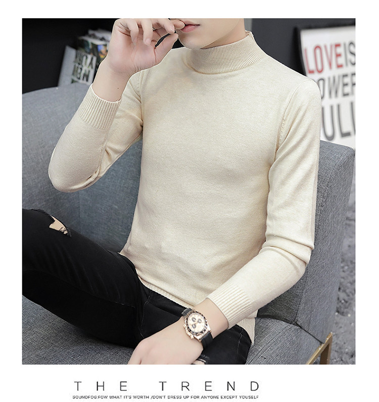 Демисезонный трикотажный приятный телу кашемировый свитер, высокий воротник, облегающий крой, увеличенная толщина 1834838250 