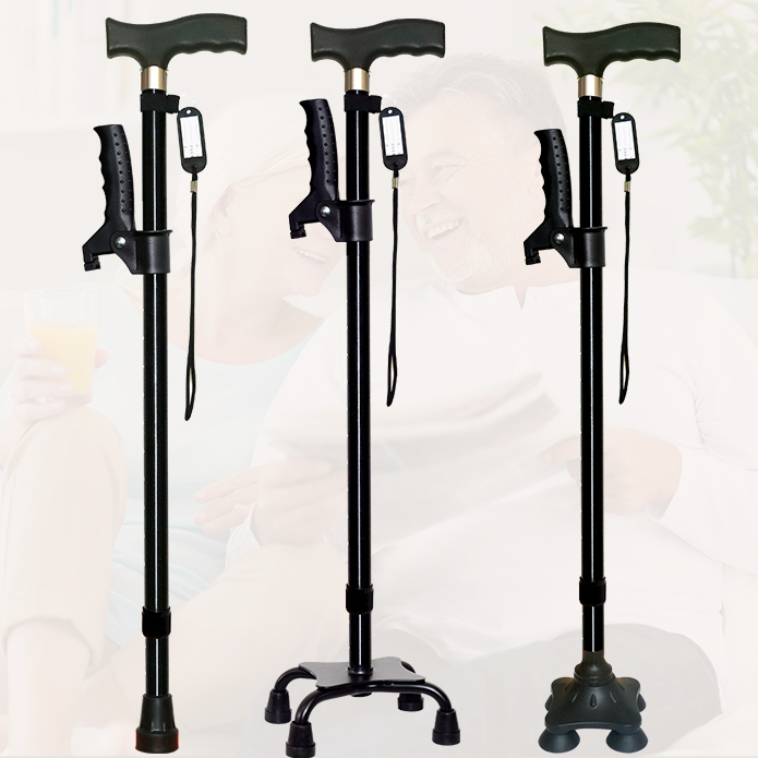 Old man's walking stick with armrests elderly with an inflection crutches cane four-legged with light non-slip small eight-stick studs hands safe 
