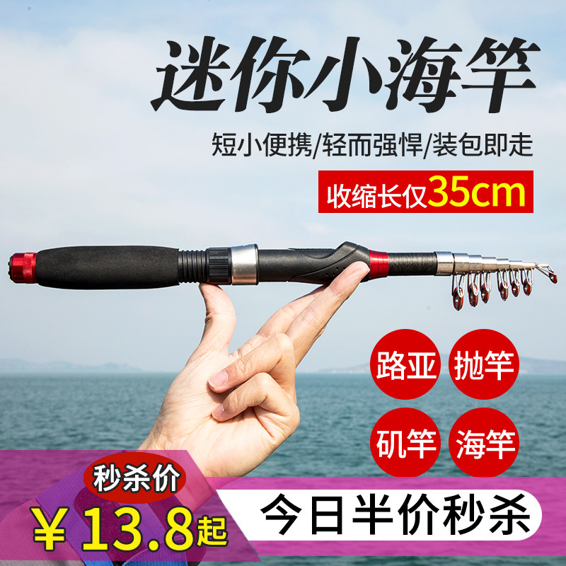 Fishing Rod Mini Sea Rod Suit Fishing Small Sea Rod Ultra Short Portable Thrower Full Set Single Rod Metal Wheel Sea Lever Throw 