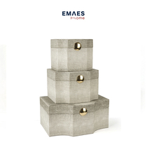 EMAES leather flap jewelry box vintage handmade fit black white flannel decoration box jewelry storage box