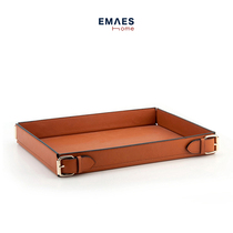 EMAES light luxury handmade microfiber leather tray multi-color storage box European simple model room bedroom study ornaments