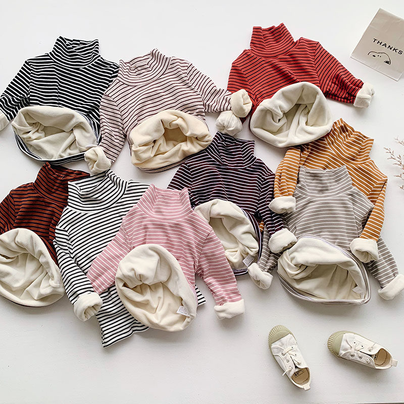 Girls fleece bottoming shirt 2020 autumn and winter children's high-necked pure cotton top thickened warm bottoming clothing baby sweater