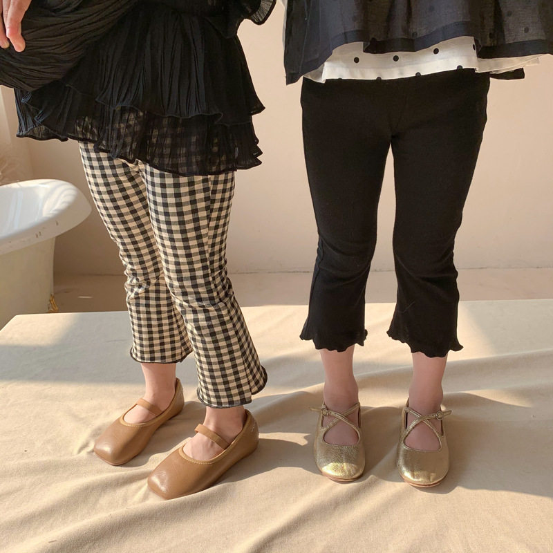 Girls knitted flared pants pure cotton 2022 autumn new baby girl Korean version of the Western style underwear stretch pants tide