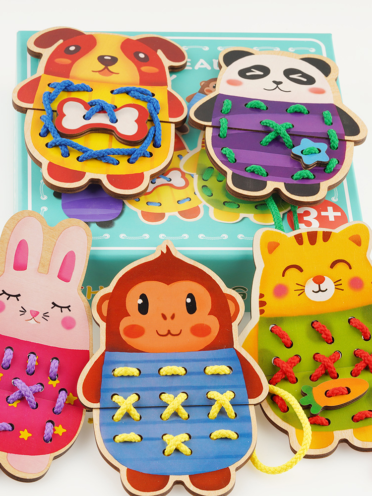 Children early education animal stringing toys Male and female baby puzzle stringing board hand-eye coordination 2-3-4-5-6 years old