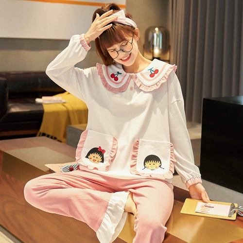 魅娴 Осенняя демисезонная пижама, хлопковый тонкий лонгслив, мультяшный комплект