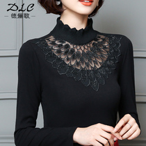 High neck base shirt women long sleeve autumn winter thin model 2021 new black lace T-shirt foreign style interior top