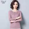 Lace base shirt Women's inner tie autumn and winter low-collar mesh top hollow slim large size Foreign style small shirt Fashion T-shirt