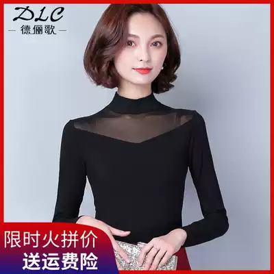 Modal bottoming shirt women's spring and autumn thin semi-turtleneck mesh top with black Western style slim and long sleeves