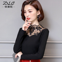 Modal base shirt Women in autumn and winter wear thin T-shirt hollow lace long sleeve slim half high neck top