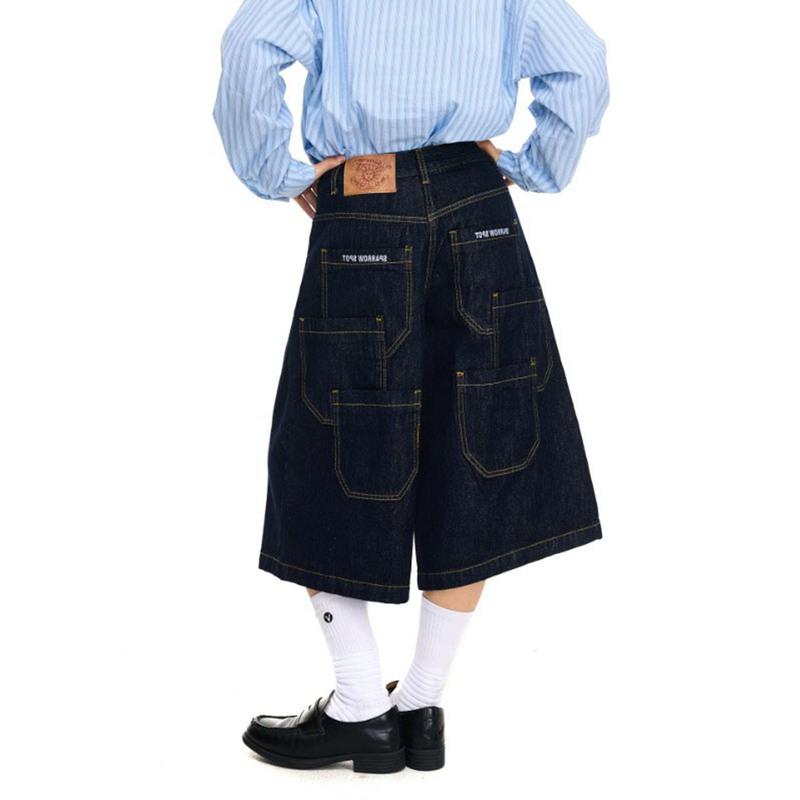 American Street Style Retro Deconstructed Multi-Pocket Denim Capri Pants Unisex Trendy Brand Cool Loose Casual Wide-Leg Shorts American Street Style Retro Deconstructed Multi-Pocket Denim Capri Pants Unisex Trendy Brand Cool Loose Casual Wide-Leg Shorts
