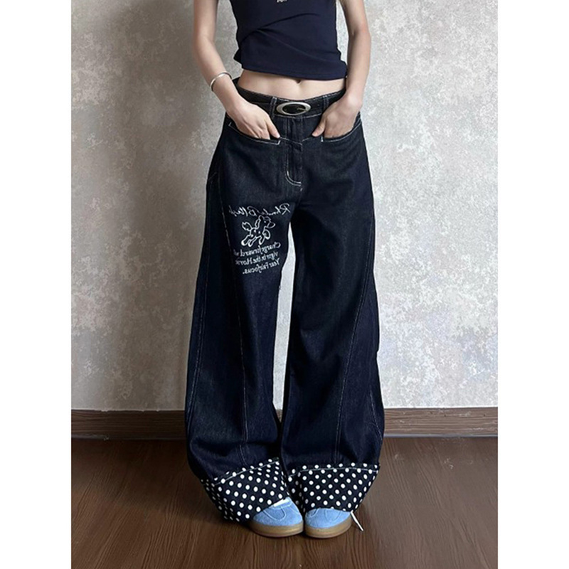 American Retro Patchwork Polka Dot Straight-Leg Jeans Unisex Street Fashion Brand Loose Fake Two-Piece Wide-Leg Floor-Length Pants American Retro Patchwork Polka Dot Straight-Leg Jeans Unisex Street Fashion Brand Loose Fake Two-Piece Wide-Leg Floor-Length Pants