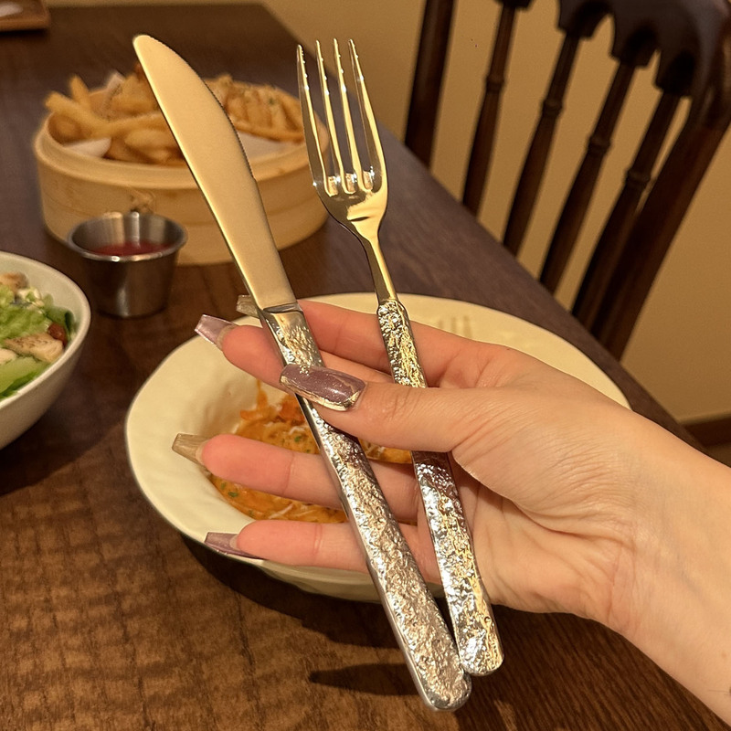 [Light Luxury Model for the Boss Lady’S Own Use] Creative Rock-Patterned Steak Knife and Fork Set, 304 Stainless Steel Western-Style Tableware