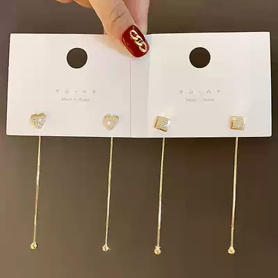 Love fashion a two-wearing tassel earrings female super fairy personality Joker long version metal earrings