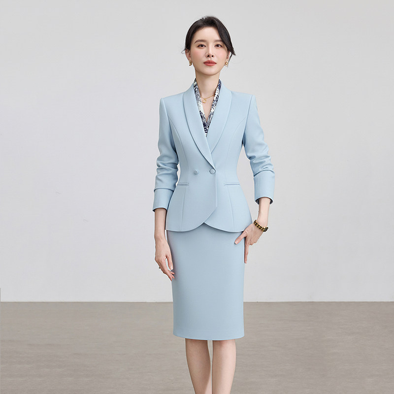 浅蓝色西装套装裙女职业正装商务通勤面试OL气质两件套时尚工作服