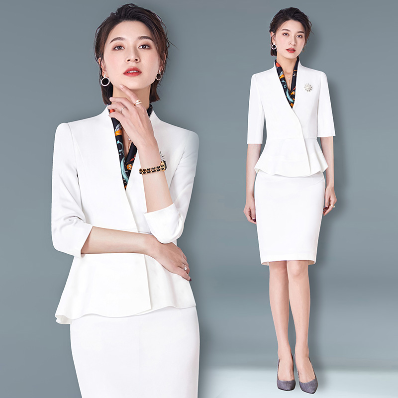 White high-end professional clothing temperament goddess Fan suit fashion celebrity work interview work clothes host dress