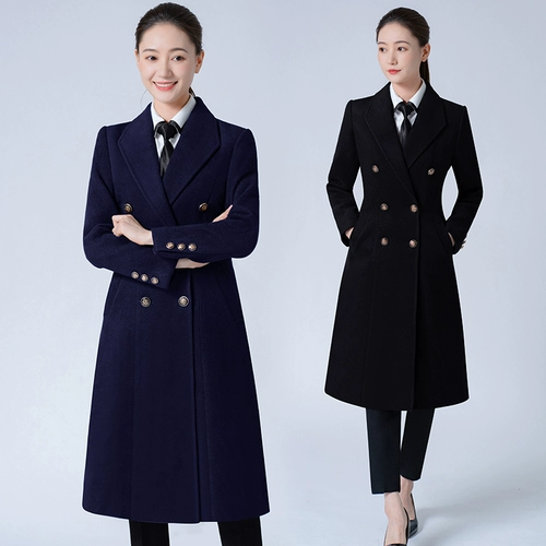 Шерстяное пальто, зимняя длинная куртка для работы, облегающий крой, средней длины