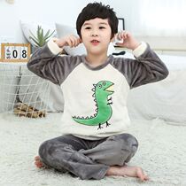 Childrens pajamas boys winter boys cotton pajamas winter plus velvet thickened childrens pajamas boys autumn dinosaur Korean version
