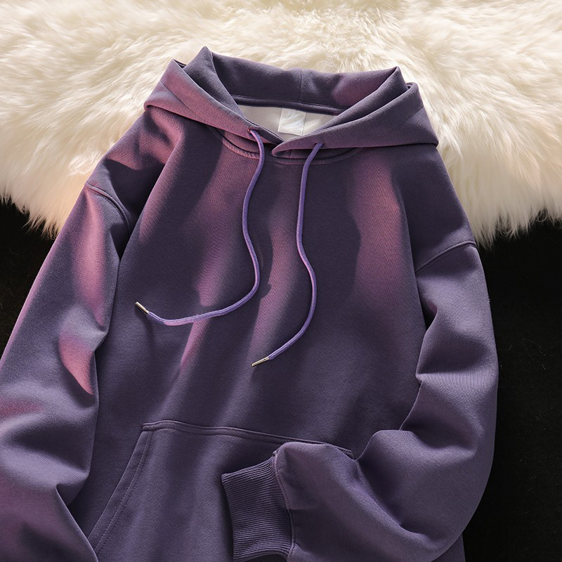 Violet Large Size Hooded Sweatshirt for Women, Spring and Autumn New Style, High-End Design, Retro Solid Color Loose Jacket Top