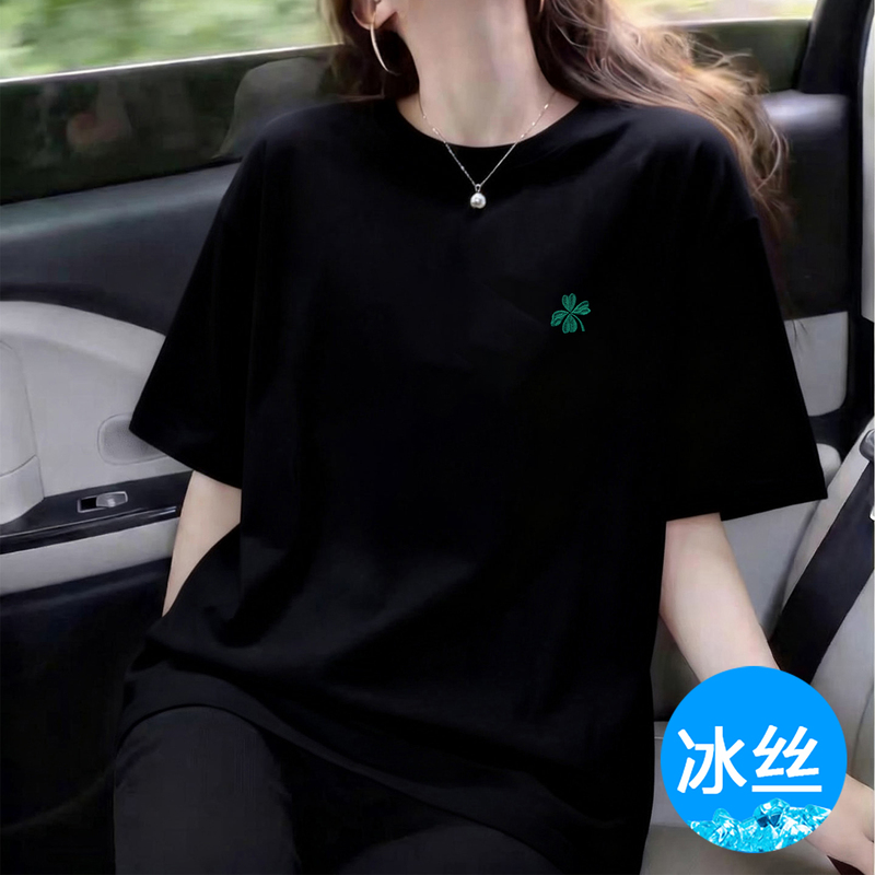 American-Style Trendy Brand Embroidered Design Ice Silk Short-Sleeve T-Shirt for Women, Summer Plus-Size for Chubby Girls, 100kg Loose European-Style Round Neck Half-Sleeve American-Style Trendy Brand Embroidered Design Ice Silk Short-Sleeve T-Shirt for Women, Summer Plus-Size for Chubby Girls, 100kg Loose European-Style Round Neck Half-Sleeve